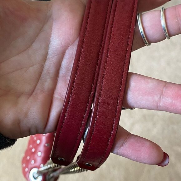 Rebecca Minkoff Heart Studded Red Quilted Leather Adjustable Crossbody Bag - Picture 12 of 13